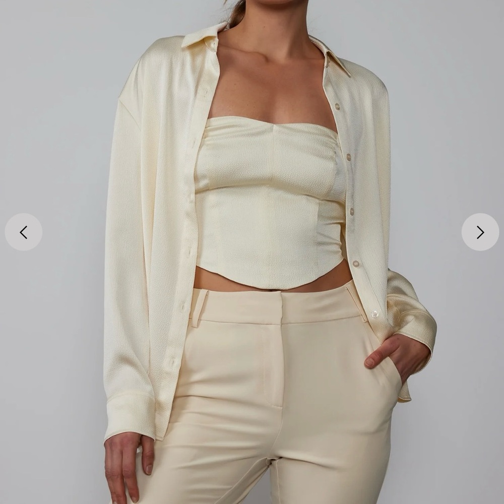 New york & company Long Sleeve Textured Satin cream/white Shirt
